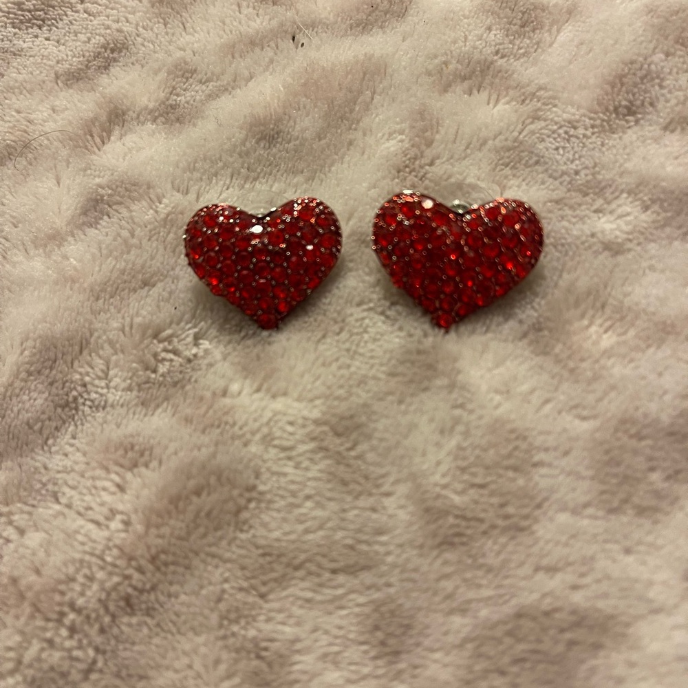 Red Rhinestone 1” Heart Shaped Earrings